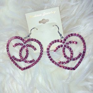 Pink stone heart shaped earrings